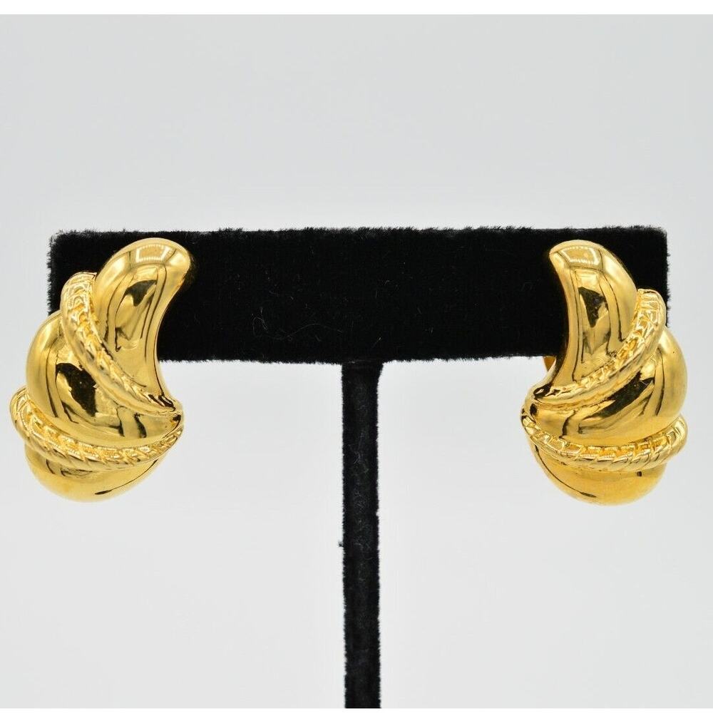 Fernando Originals Vintage Clip On Earrings Gold Puffy Chunky Signed NOS 80s 9G